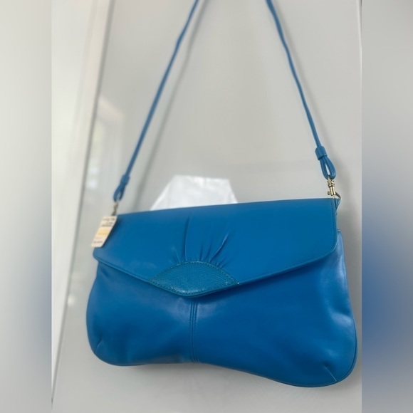 NWT Bag Bazaar Vintage 90’s Turquoise Vegan Leather Clutch Shoulder Bag Purse - Picture 4 of 17